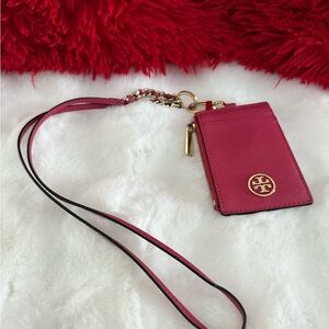 Tory Burch Fuchsia Card Holder with Chain Strap